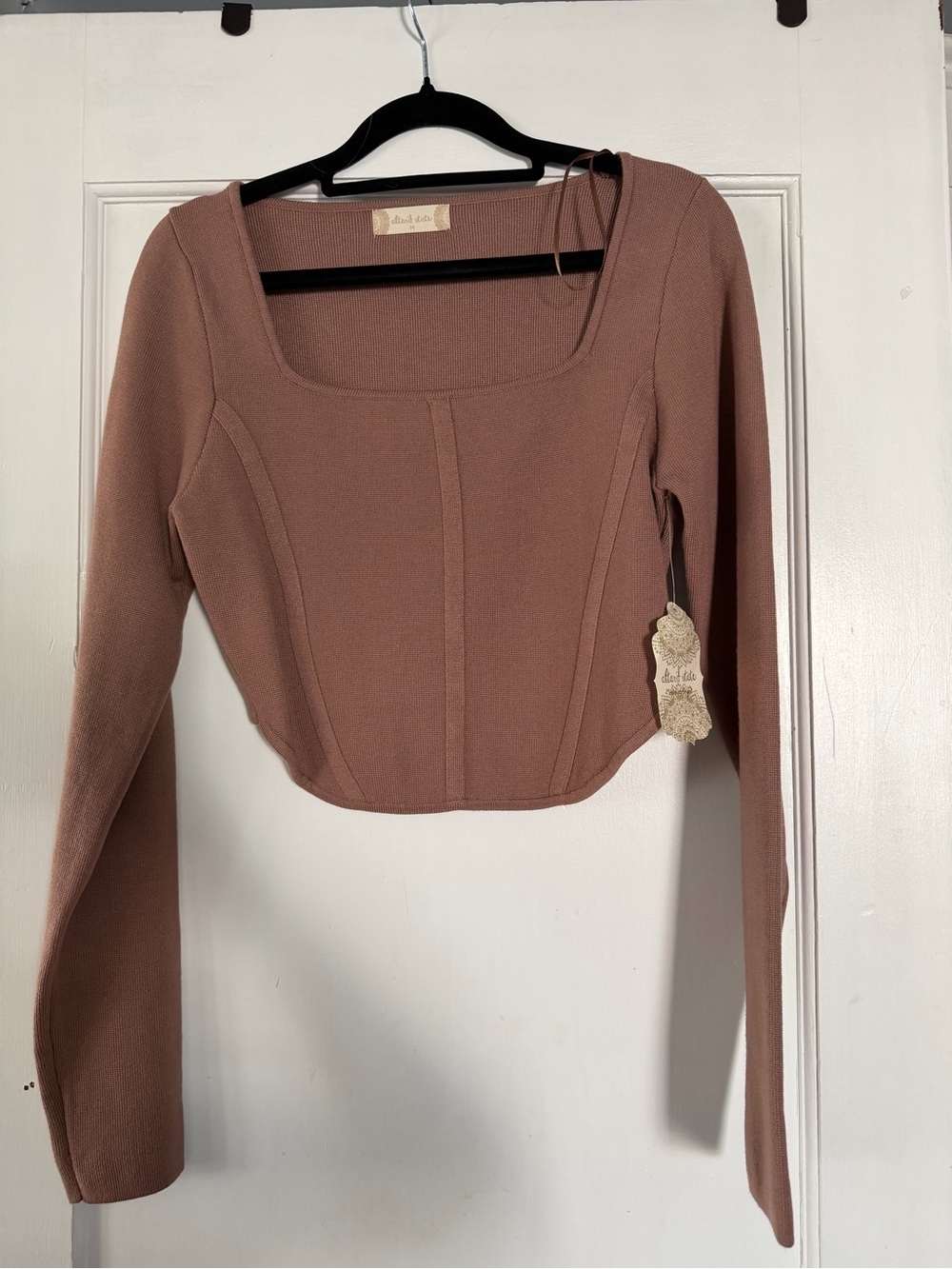 Altar’d State Mauve Brown Square-Neck Long-Sleeve Cropped Top